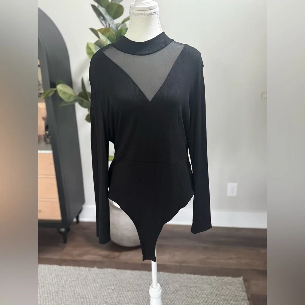 Black Mesh Bodysuit Top